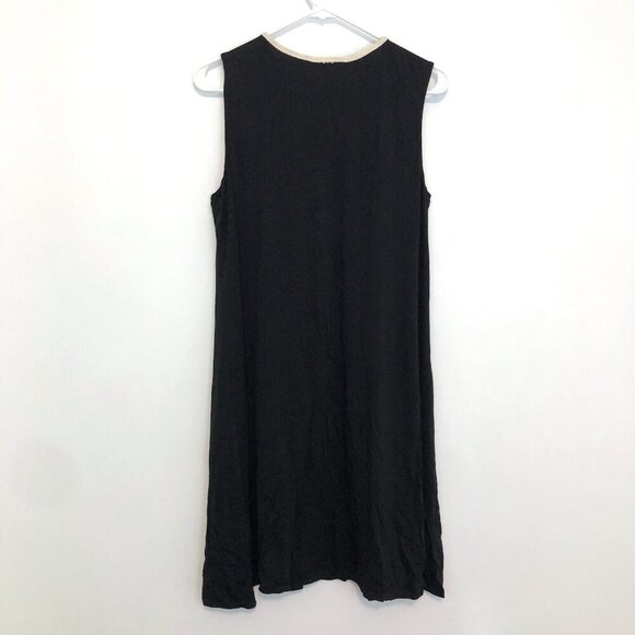 MAX STUDIO Black Cream Beige Embroidered Lace Up Tassel Sleeveless Shift Dress S - Picture 10 of 12